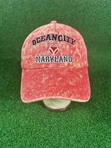 Ocean City Maryland Red Denim Washed Owl Hat - Picture 1 of 5
