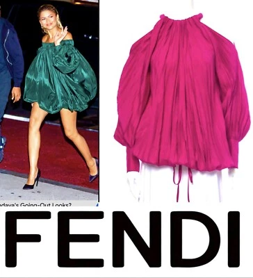 Fendi 2018 Zendaya Pink Cold Shoulder Jacket Top 40 42 44 4 6 8 Logo Shirt S M - Image 1 of 4