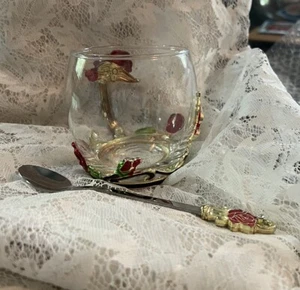 Cucchiaio da tazza vetro farfalla rose floreali antico come fatto a mano impreziosito - Foto 1 di 10