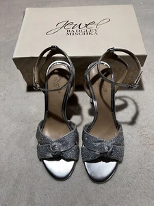 JEWEL BADGLEY MISCHKA Womens Silver Twisted Strap Nicoline Heeled Sandal 9,5 - Picture 1 of 9