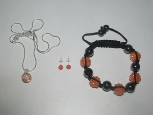 Lot Bijoux Fantaisie Bracelet + Collier Pendentif + Boucle d'oreille Orange NEUF - Foto 1 di 1