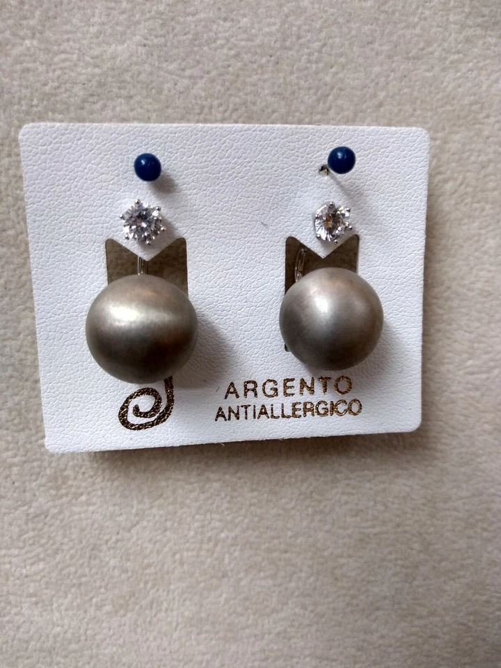 Orecchini Argento 925,  con Zirconi e Perla in argento satinato - Immagine 1 di 1