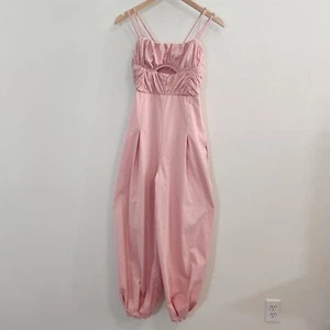 Free People Jumpsuit Womens XS Pink Balloon Smocked Jogger Kingston Cut Out Boho - Picture 1 of 17