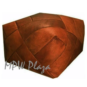 MPW Plaza ZigZag Pouf, Rustic Brown, Moroccan Leather Ottoman (Un-Stuffed) - Picture 1 of 2
