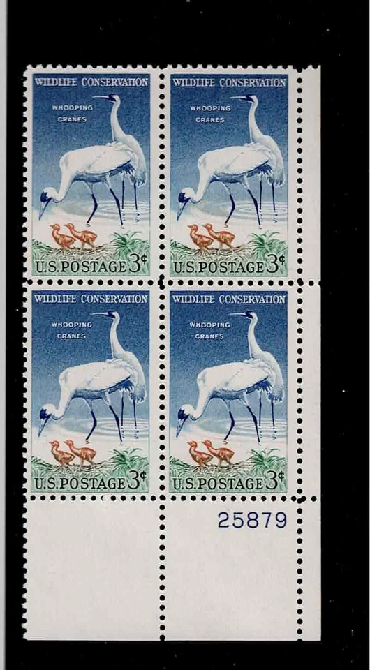 US Scott #1098, Plate Block #25879 1957 Whooping Cranes 3c FVF MNH Lower Right - Image 1 of 1