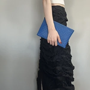 BOTTEGA VENETA Bag intrecciato Clutch Purse Hand Leather Blue Authentic - Picture 1 of 24