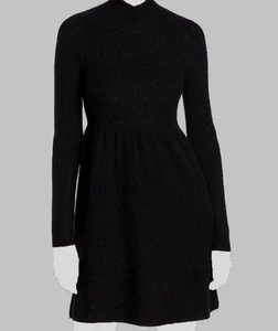 Abito Rebecca Taylor nero svasato aderente finto collo 100% lana manica lunga vestibilità M-L $295 - Foto 1 di 4