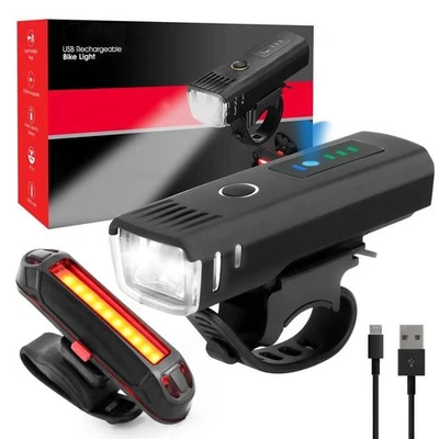 Mountain Bike Lights Rechargeable Super Bright  Front & Rear Set Waterproof USB - Image 1 of 4