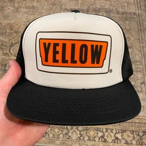 vtg 80s YELLOW FREIGHT TRUCKING SNAPBACK HAT Mesh Trucker Hat Foam Youngan - Picture 1 of 8