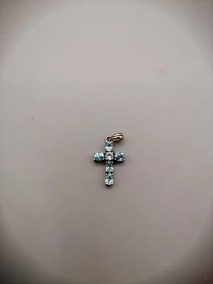 Anhänger Kreuz Gold 585 Blau Topas / Brilliant 12 mm x 22 mm 14 KT  - Bild 1 von 4