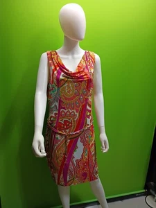 CACHE Designer Dress  Large Size Gold Chain Shift Stretch Neon Summer Formal - Picture 1 of 5