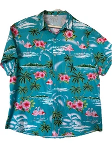 Hawaiihemd hellrosa Flamingos Florida festlich tropisch L XL Poly Spandex - Bild 1 von 6