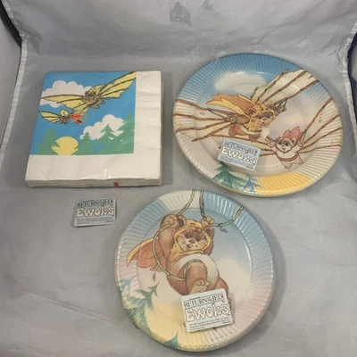 Platos y servilletas Ewoks del Retorno del Jedi de Star Wars de colección 1983 artículos de fiesta NUEVO Foto 1 de 4