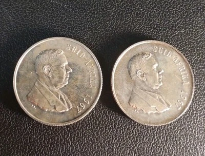2x 1967 South Africa 1 Rand Silver Coins – 80% Silver   - Image 1 of 4