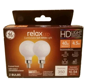 GE Relax LED 4.5W LED G16 Frosted Finish Bulb 40 Watt 350 Lumens 2 Bulbs 2 Pack - Picture 1 of 1