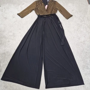 Phase Eight Bronze Wrap Jumpsuit UK 18 Occasion Wide Leg Black Gold Cruise - Picture 1 of 14