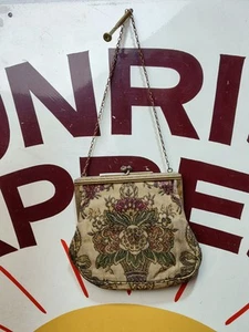 Antique French Petit Point Purse Hand Clutch Bag with Card Mirror Holder - Picture 1 of 6