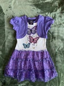 Vintage Girl’s Size 4 Y2K Purple Butterfly Dress with Bolero and Sequins - Picture 1 of 4