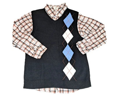 Boys CRAZY 8 by GYMBOREE blue orange white plaid shirt vest 10 12 button up set - Image 1 of 4