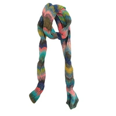 Bufanda colorida arco iris tejida a mano larga vintage de la década de 2000 Y2k 56" Foto 1 de 4