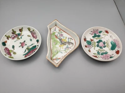 Antike chinesische Porzellan Schälchen und Tablett, Handbemalt, 3er Set - Bild 1 von 4