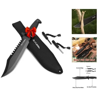 Cuchillo Bowie Full Tang de 15" con funda, afilador y arrancador de fuego para supervivencia Foto 1 de 4