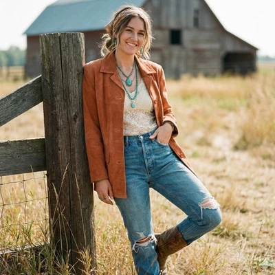 Chaqueta de cuero de gamuza Jessica Holbrook vintage para mujer XS naranja óxido tostado occidental Foto 1 de 4