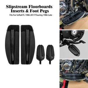 Black Driver Floorboard Inserts Foot Pegs For Harley Softail 86-17 Touring 86-25 - Picture 1 of 19