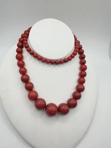 VTG Antique Cherry Red Bakelite Graduated Beaded Necklace Unsigned 54g READ - Picture 1 of 16