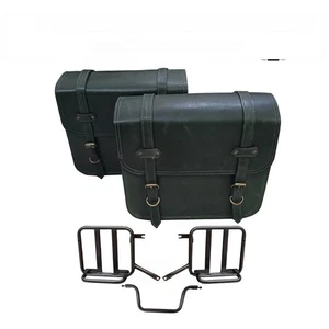 Alforjas de cuero aptas para Royal Enfield Hunter 350 color verde con montaje - Imagen 1 de 8
