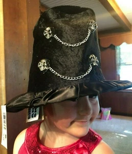 HALLOWEEN Adult Black & Skeleton Hat, Skull & Chain 12 x 8" IN - Picture 1 of 7