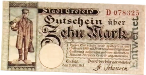 Billete de banco Alemania 1918 CREFELD 10 marcos - Imagen 1 de 2