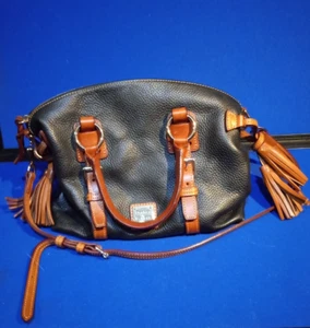 Dooney & Bourke Black Pebble Grain Domed Fringed Satchel - Picture 1 of 4