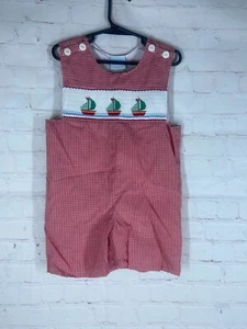 Vintage Remember Nguyen Red Checkered One Piece w/ Sailboats- Children's 4T - Picture 1 of 6