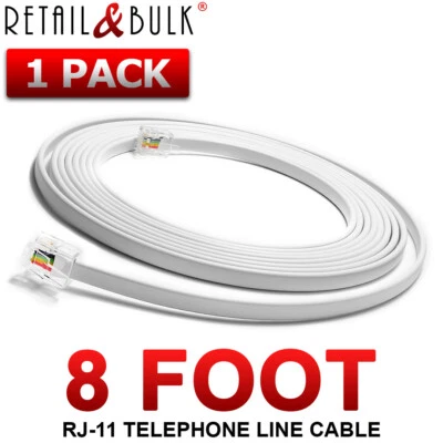 Cable telefónico de 8 pies RJ11 (6P4C) cable de línea telefónica de grado profesional, blanco Foto 1 de 4