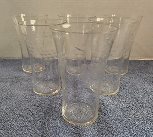 (6) Delicate Cut Etched Blown Water Cocktail Glasses Grape Design Thin Glass - Picture 1 of 5