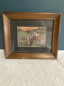 Vintage Framed 4 Black Farm Workers, Donkey & Wagon 1977 Marcel Stockmans - Picture 1 of 6
