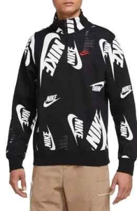 Nike Club Fleece Mens Sizes 1/4 Zip All Over Print Black White DQ5155-010 - Picture 1 of 5