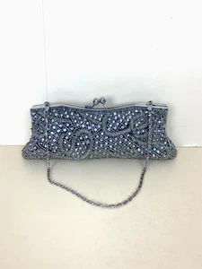Vintage Sequin Rhinestone Handbag Top Handle Silver Occasion Party Y2K - Picture 1 of 7