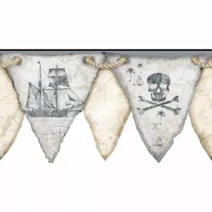 Boys Beige and Grey Pirate / Pirates Pennant /Flags Laser Cut Border KS2332BD - Picture 1 of 1