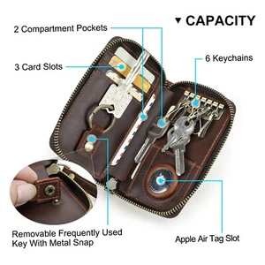 Contacts Leather RFID Keys Case Keys Bag Wallet AirTag 3 Cards Holder 6 Keychain - Picture 1 of 10