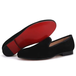 FERUCCI Men Plain Black Suede Slippers loafers Flats Wedding Prom - Picture 1 of 8