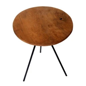 Vintage solid teak table noble with iron frame coffee table Top teak Wood Stool - Picture 1 of 9