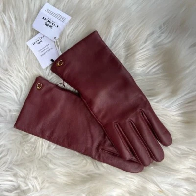 Guantes ajustados Coach de cuero genuino rojo borgoña Foto 1 de 3