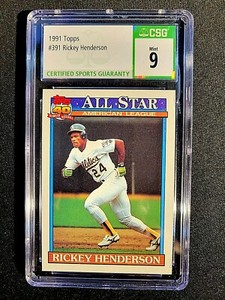 1991 Topps ALL-STAR #391 RICKEY HENDERSON HOF A'S YANKEES CSG 9 MINT + G1884