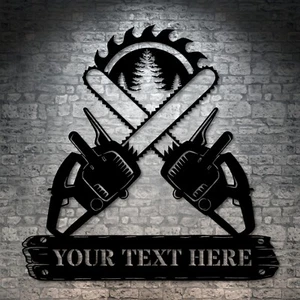 Personalized Lumberjack Chainsaw Name Metal Sign. Custom Woodworker Wall Hanging - Picture 1 of 6