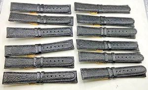 New 1 Dozen Black Lizard Grain 3/4” (19mm) Genuine Leather Watch Bands - Picture 1 of 2
