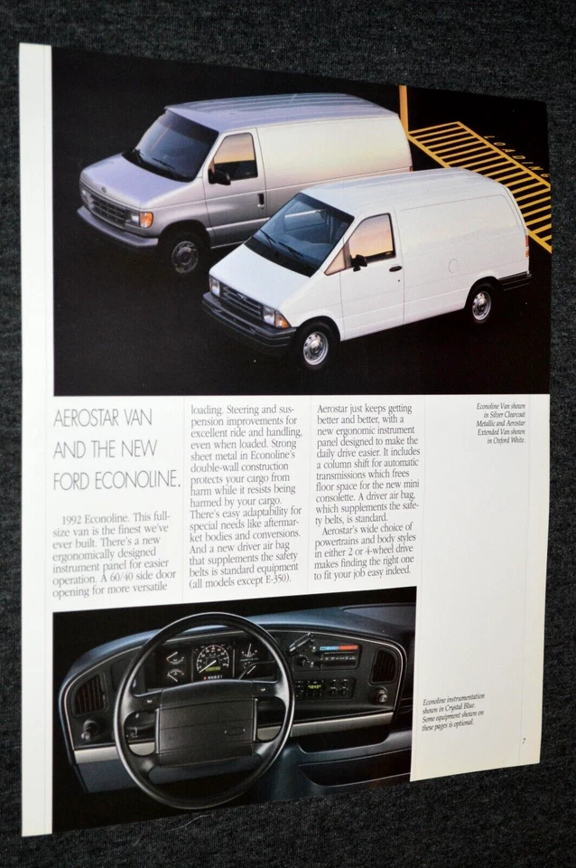 1992 FORD E150 / AEROSTAR WORK VANS INFORMAÇÕES ORIGINAIS DO REVENDEDOR ANÚNCIO IMPRESSO 92 - Imagem 1 de 1