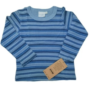Stamp Shirt Girls 5 Blue White Stripe Long Sleeve Ribbed Knit Cotton Made in USA - Picture 1 of 3