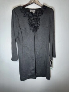 Julian Taylor  NWT Jacket Coat Sz 8 Dark Gray Ruffle Snap Long Cardigan Sweater - Picture 1 of 8